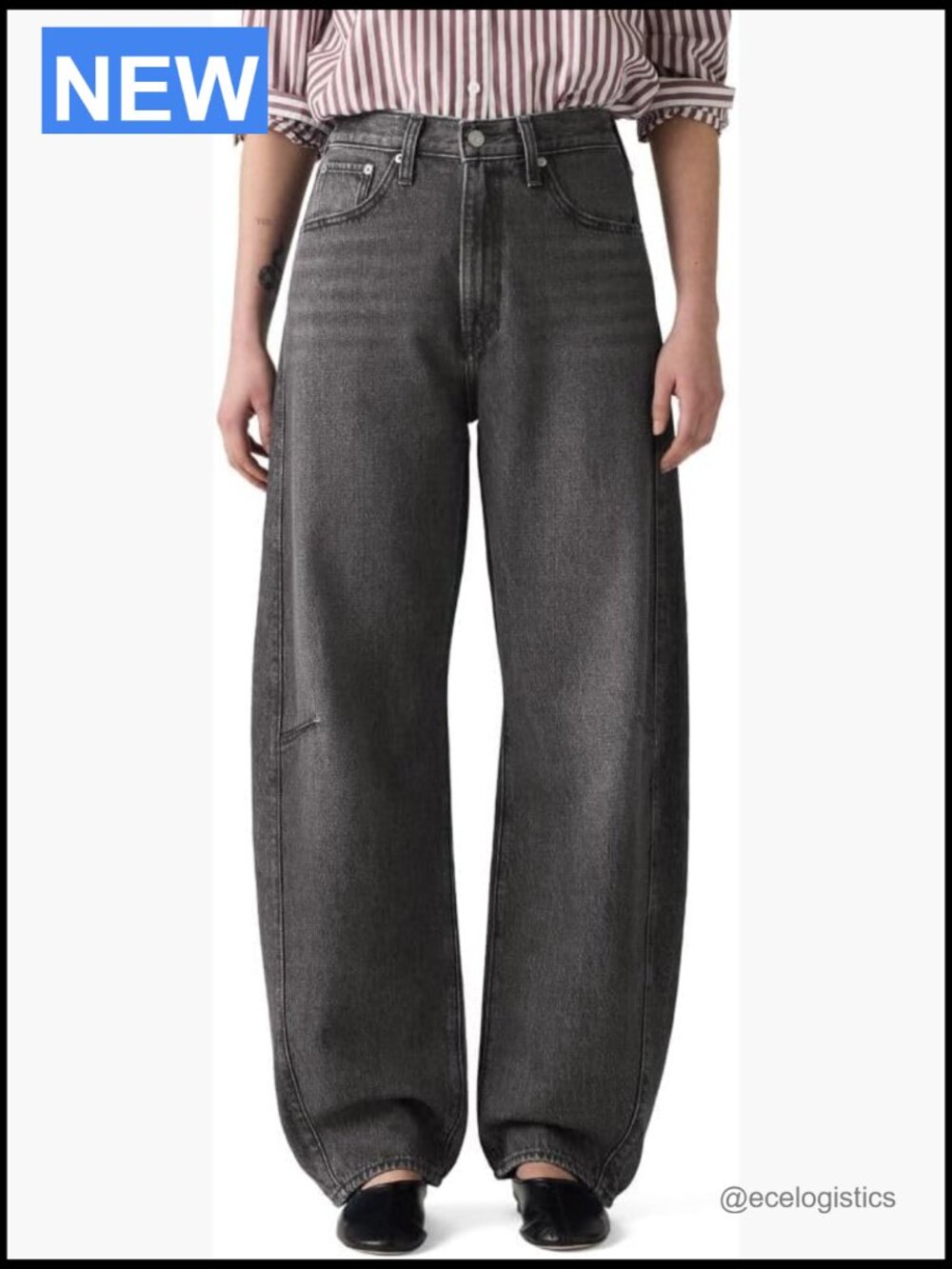 High Rise Tapered Barrel Jeans Straight Leg Non-Stretch Cotton 29" Inseam - Picture 1 of 3